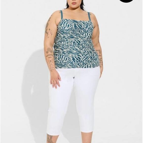 Torrid zebra white Stretch Mesh Cropped Shirred Cami - Picture 2 of 10
